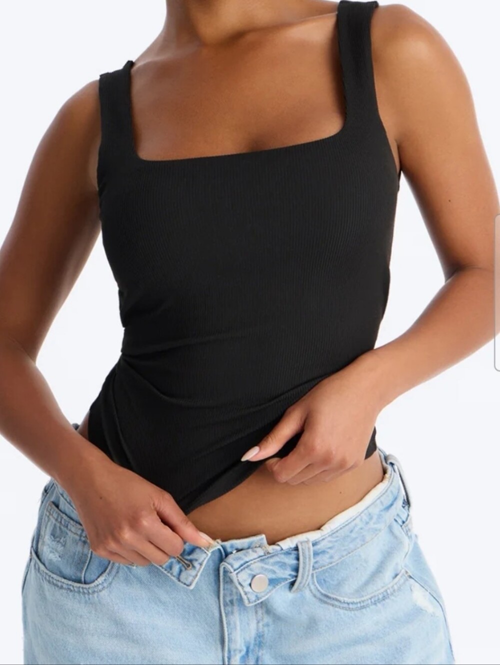 Heart & Hips Black Ribbed Square-Neck Tank